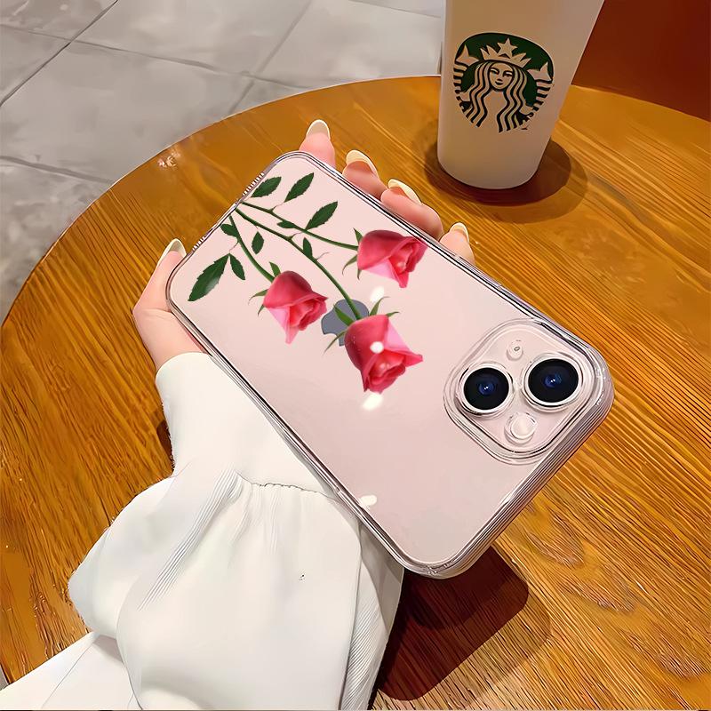 Simple Rose Mobile Phone Case Is Suitable for Apple 17/16promax Trendy Women's iPhone15p Transparent Soft Case.