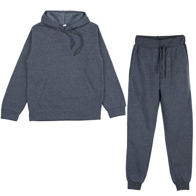 Erkek Kadın Düz Renk Kapşonlu Set Uzun Kollu Kapşonlu Kazak ve Pantolon Koşu Seti Rahat Kış Sıcak Hoodies Eşofman Spor