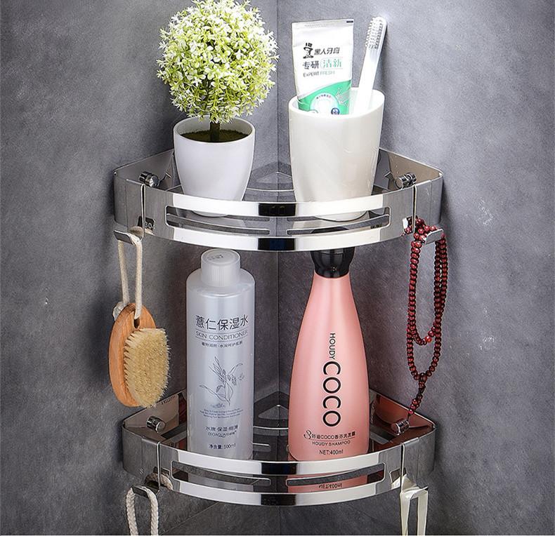 Bathroom Shelf Bath Shower Shelf 304 Stainless Steel Chrome Bathroom Corner shelf Wall Mounted Satin Kitchen Storage holder