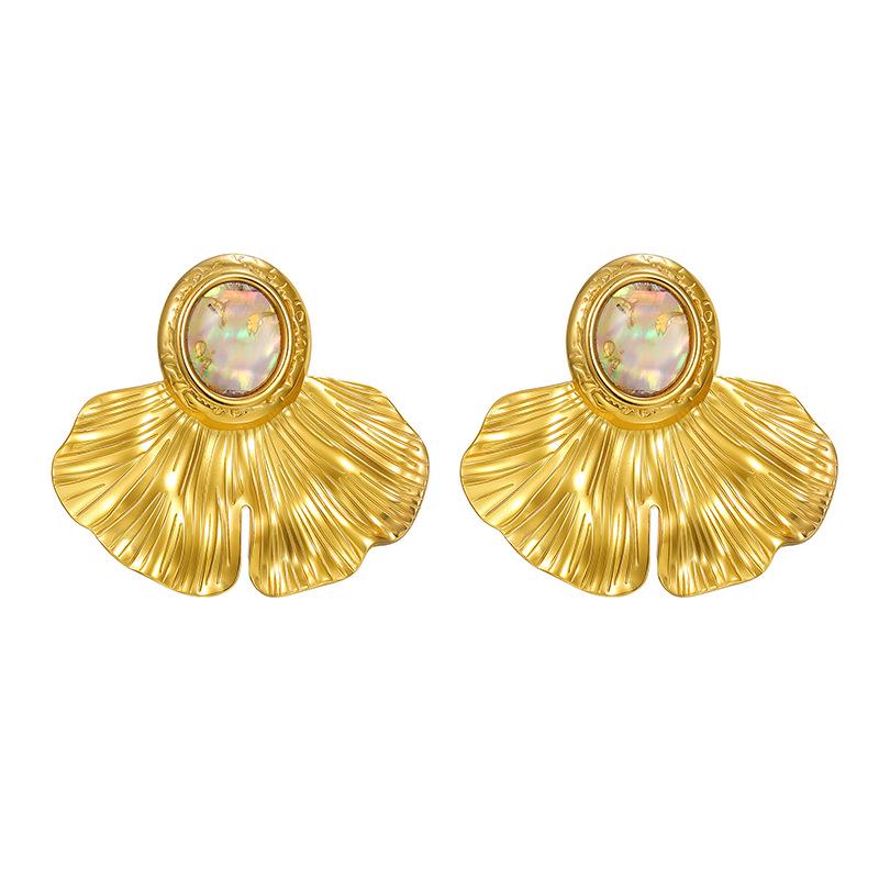 18K Gold Ginkgo Leaf Earrings - Stainless Steel, Personalized Creative Design, Light Luxury Elegant Feel