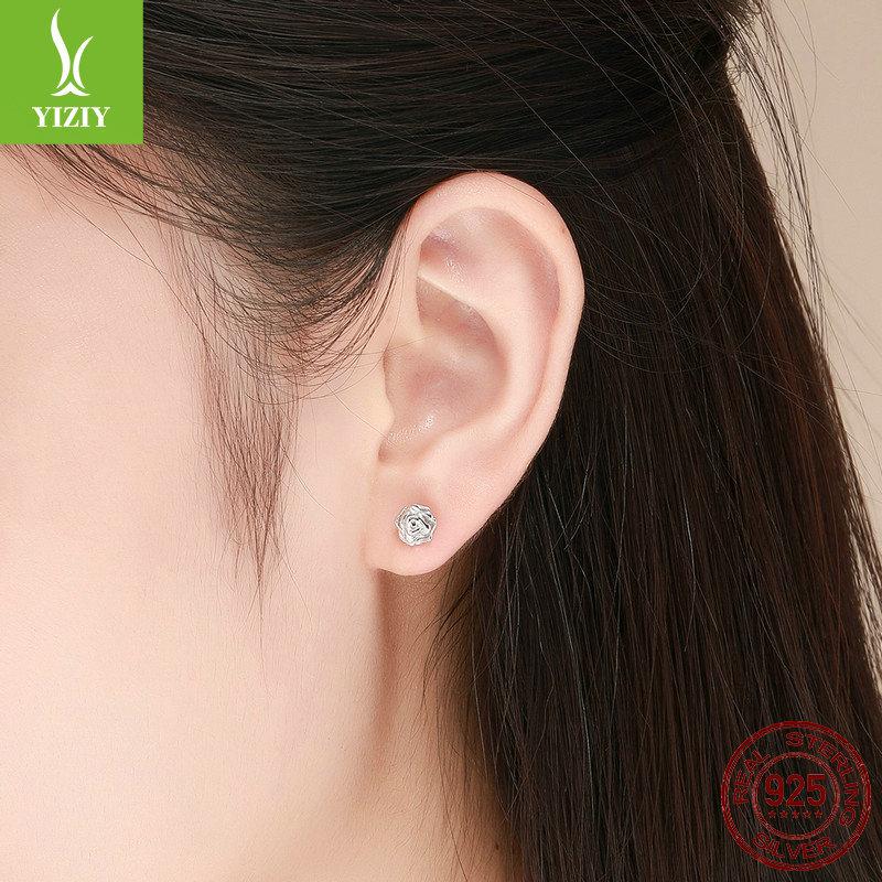 S925 Sterling Silver Rose Stud Earrings Elegant Flower Jewelry Cross-Border
