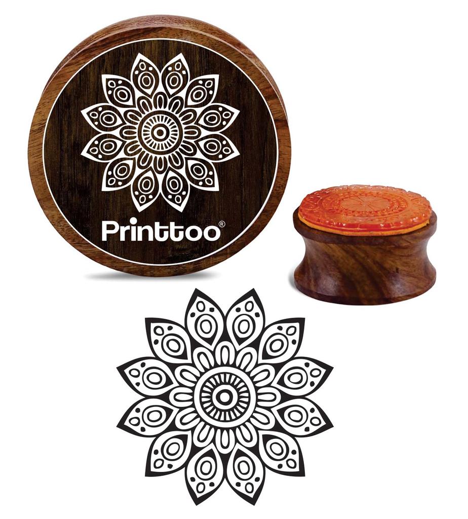 Printtoo Round Wooden Rubber Stamp Floral Mandala Pattern Stamps Christmas Secret Santa Gift-2