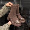 Retro Shoes, Thick-soled Dr. Martens Boots, New Versatile Women's Ankle Boots, Chunky Heels, Slimming Stretch Boots