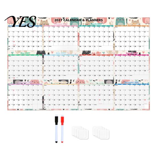 Yearly Planning Sticker Year-round Wall Calendar, Rewritable Erasable Self Adhesive Family Schedule Board Large Planner for And Organization