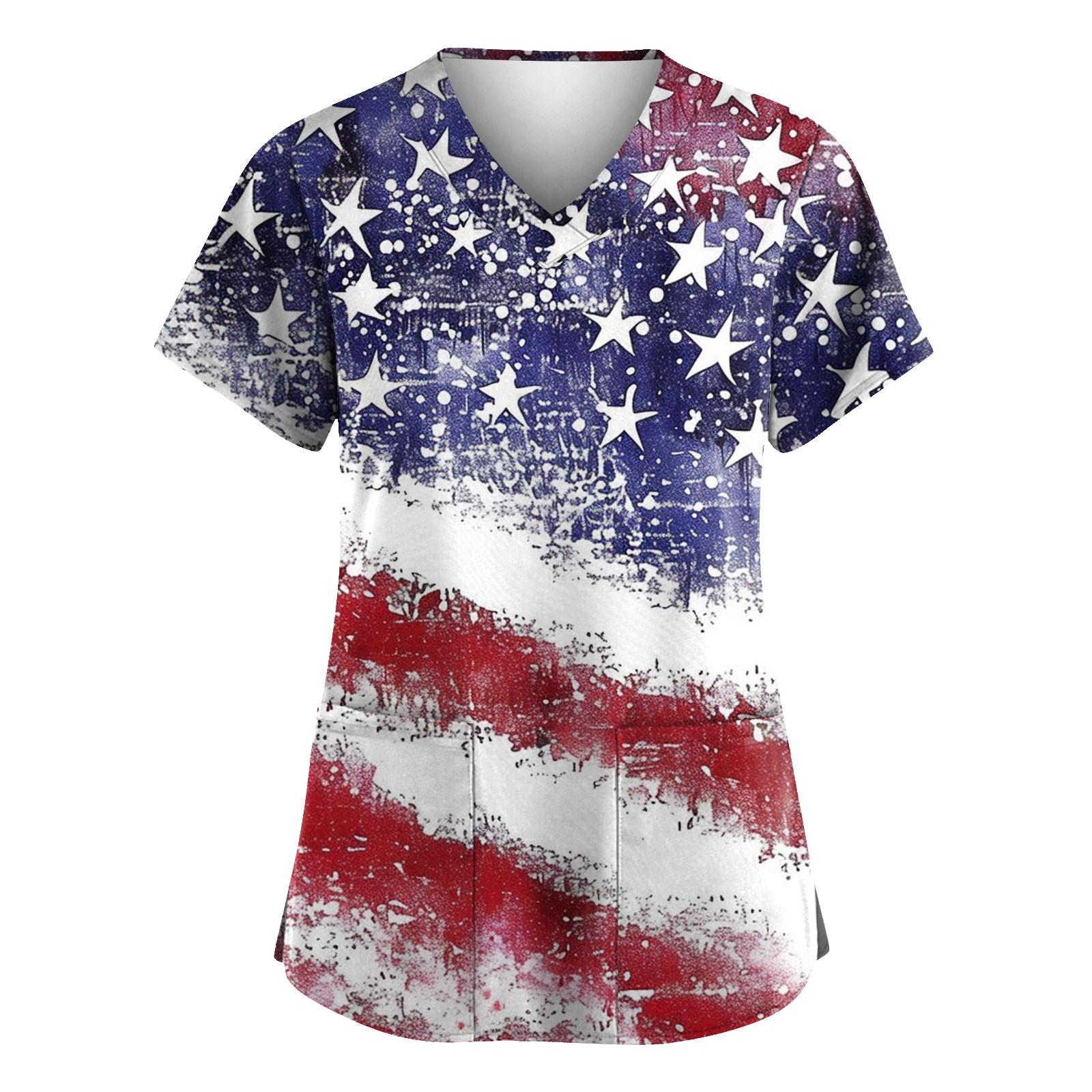 

Жіночий модний робочий одяг з V-подібним вирізом і короткими рукавами з принтованими кишенями XXXL білий