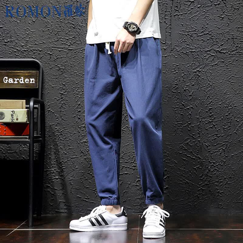 ROMON Men's Chinese Style Cotton Harem Pants