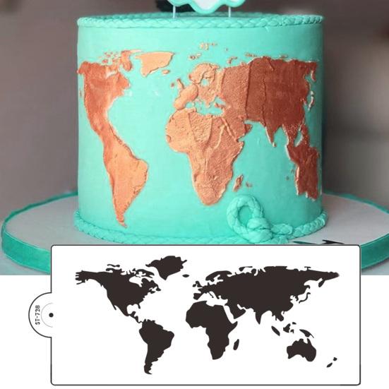 Kuchen Schablone Weltkarte Muster Backformen PET Cookies Fondant Stanzform für Bäckerei