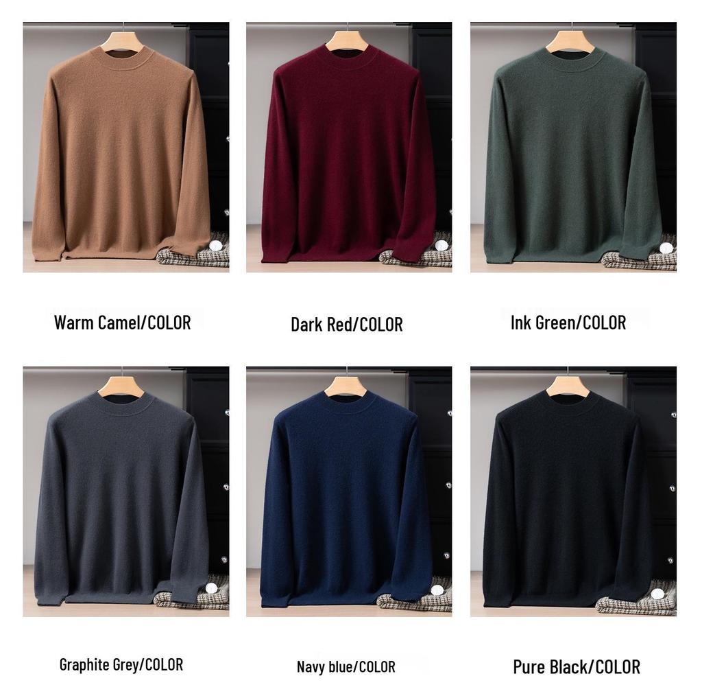 Men's 100% Pure Cashmere Double-Layer Sweater, Semi-High Neck, 2025 Autumn/Winter Thick Knit Base Layer