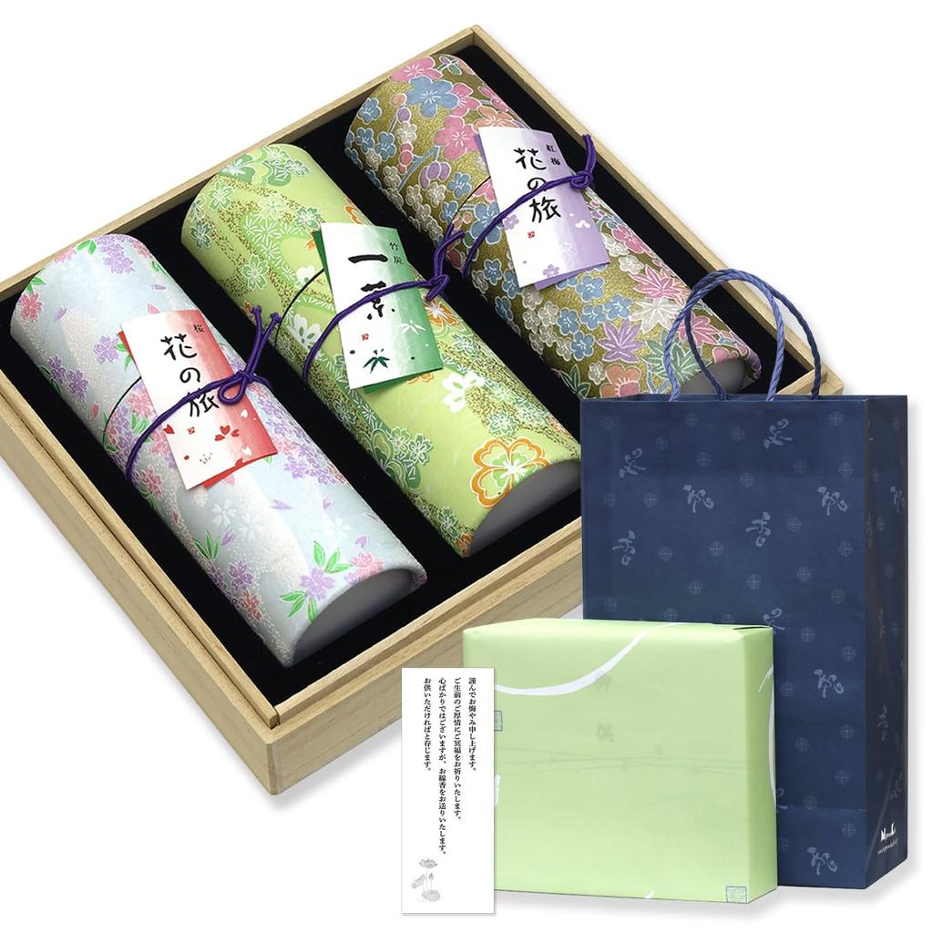 Sympathy Incense Gift Set In Paulownia Wood Box 3 Inner Condolence Carry Bag Made In Low Memorial First Anniversary [Hanakurabe Varieties, Sandalwood,
