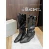 Cowhide version~ Zhao Ruth's same pointed thick heel piled boots women's medium tube thin knight boots western boots Martin boots