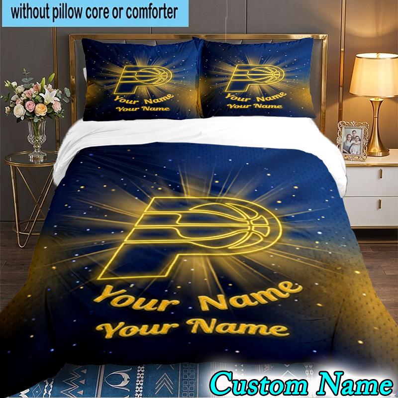 Custom Name 3PCS Pacers Basketball Team Bedding Set,Including Duvet Cover And 2pcs Pillowcases Perfect for Bedroom,Dormitory,Fan Christmas Gift