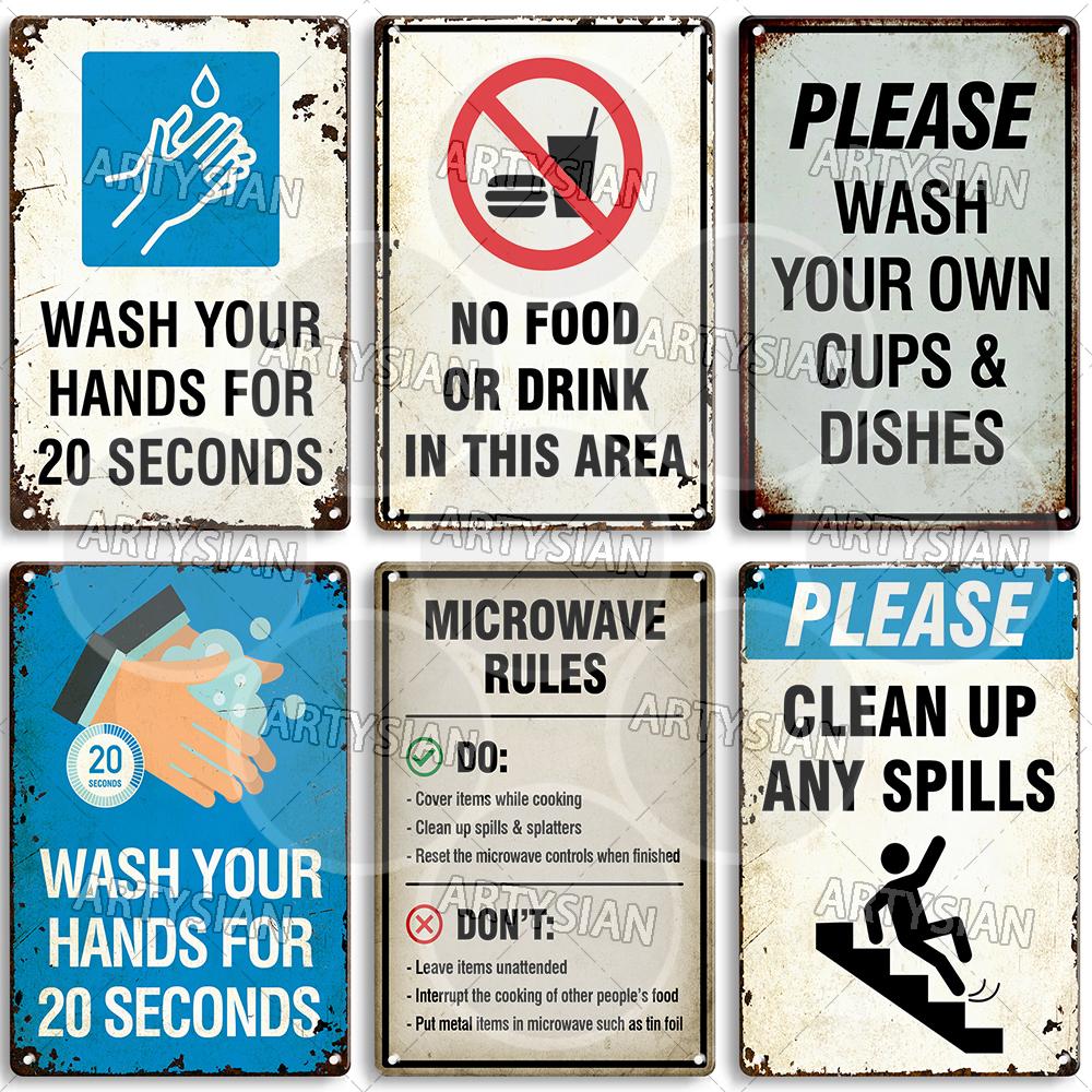 Hygiene Metal Sign No Shoes No Food Drink Restaurant Office School Public Space Plaque Wash Your Hand Sanitizer Keep Clean Sign