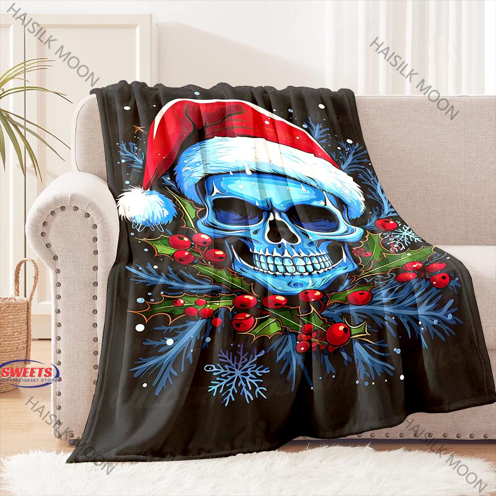 2025 New Christmas Theme Blanket Christmas Skull Print Four Seasons Blanket Christmas Gift for Boys and Girls,Family and Friends