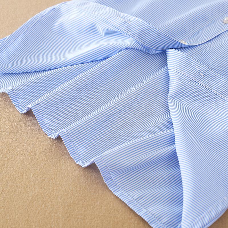 Girls'Long Sleeve Shirt Kids Lace Collar Blouse Fit for Ages 5 To 12 Years 100% Cotton Everyday Wear Blue Striped Clothes for Children