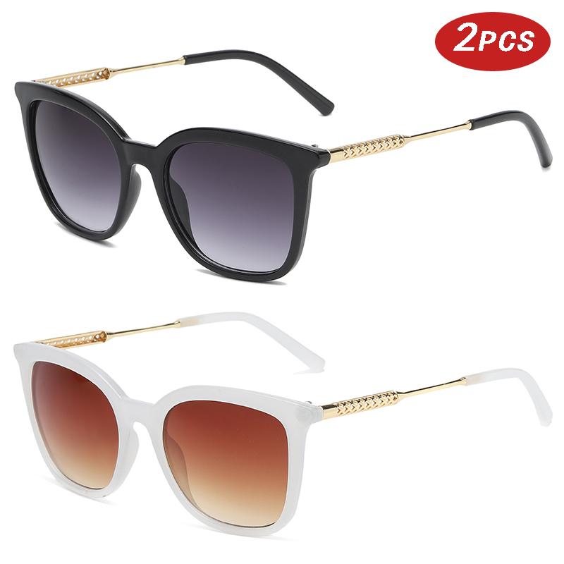 Protective Glasses 2pcs Fashion Female Square Sunglasses Women Men Color Gradient Sun Glasses Alloy Frame Simple Style Shades