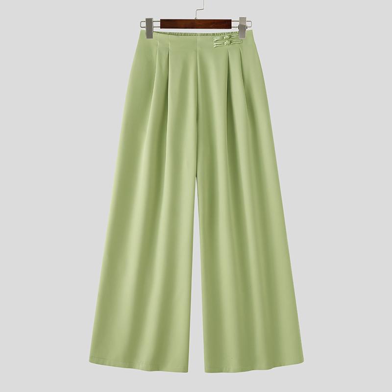 INCERUN Men Back Elastic Waist Pockets Pleating Casual Long Trousers Pants S