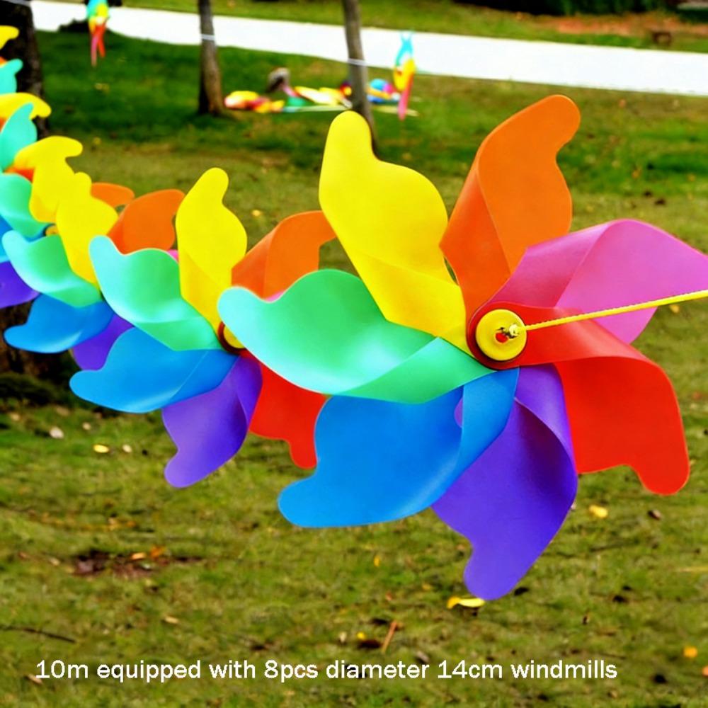 8/10pcs with Steel Wire Rope Hanging Windmill Plastic Windmill String Pinwheels  Yard and Garden