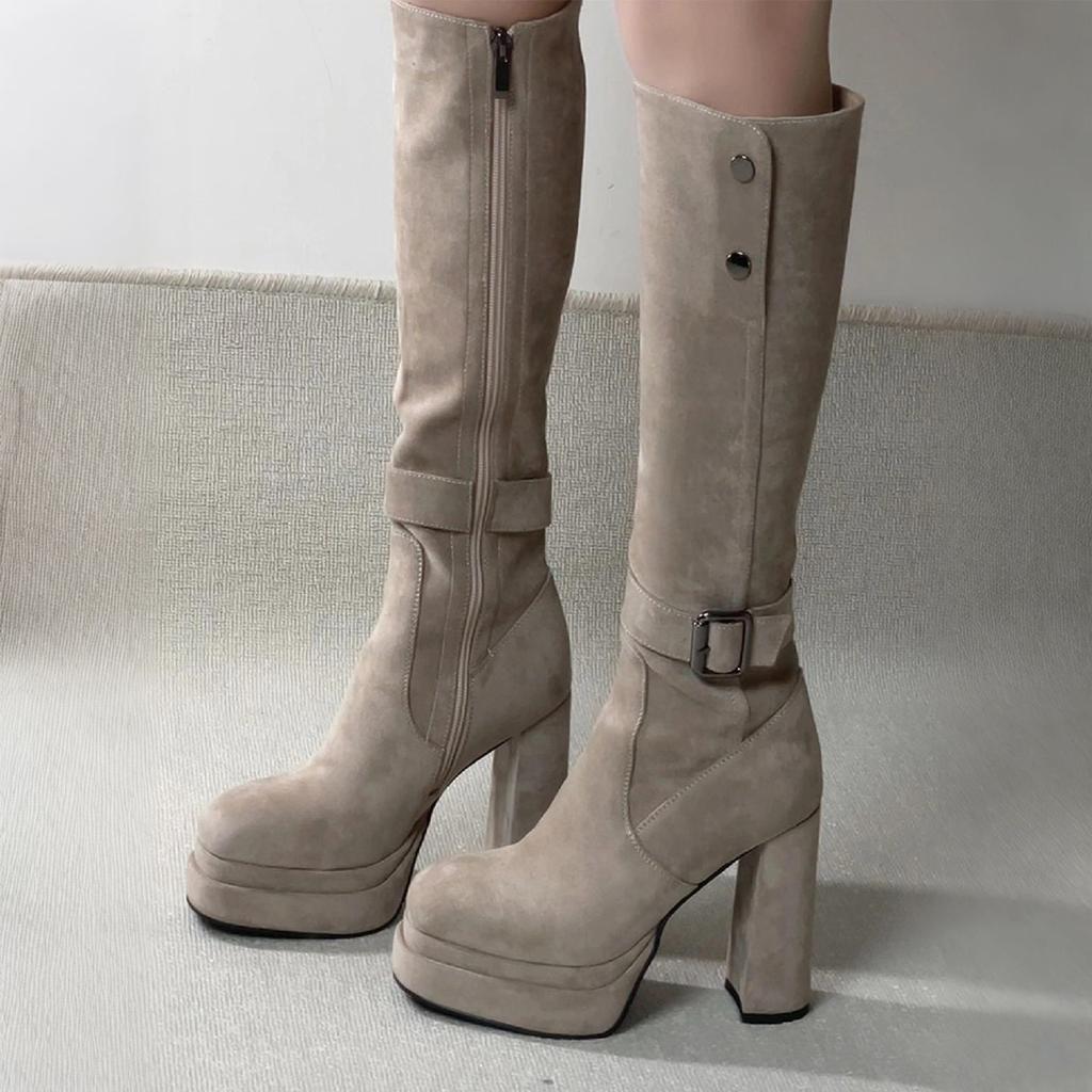 Retro two-wear high-heeled boots for women's 2025 new autumn and winter versatile and thin, heel but knee knight boots