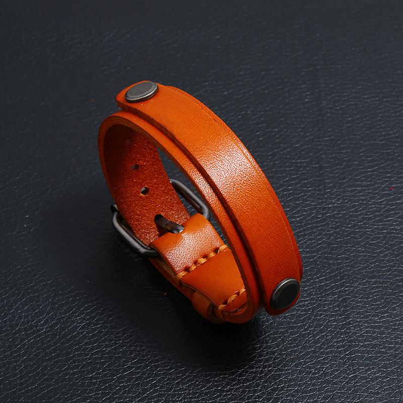 VOQ Double Layer Genuine Leather Wrap Wristband Adjustable Bracelets Cuff Bangles Men Fashion Punk Vintage Jewelry