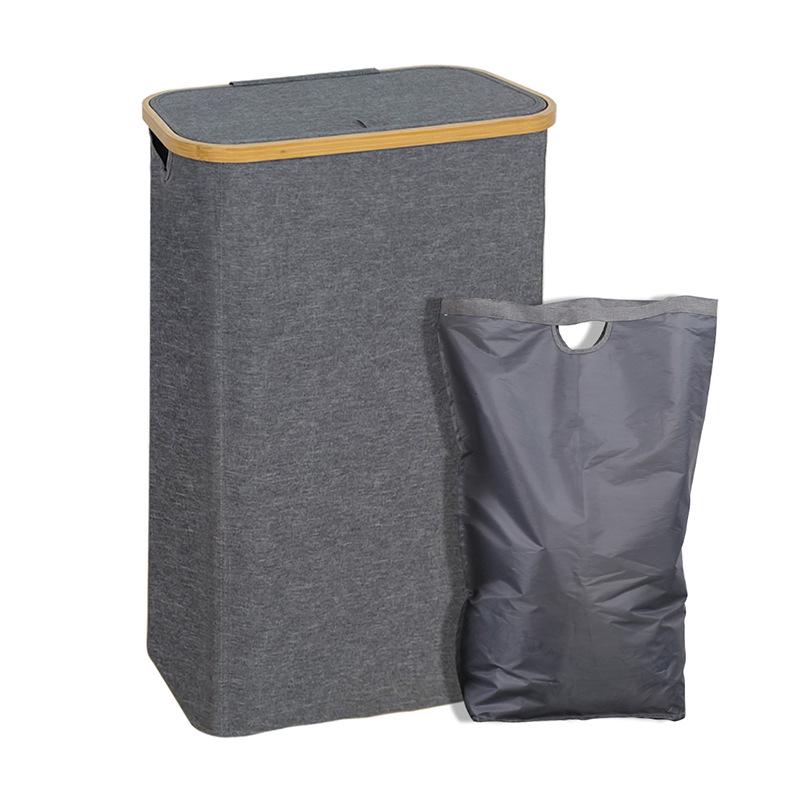 Foldable Bamboo Laundry Basket with Lid and Inner Bag for Bedroom or Bathroom