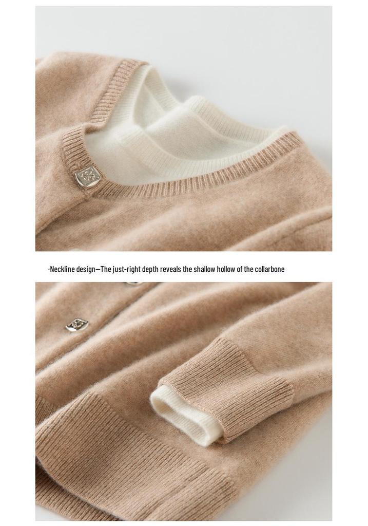 2025 Elegant Cashmere Jacquard Knit Round Neck Cardigan - Versatile Wool Women's Top