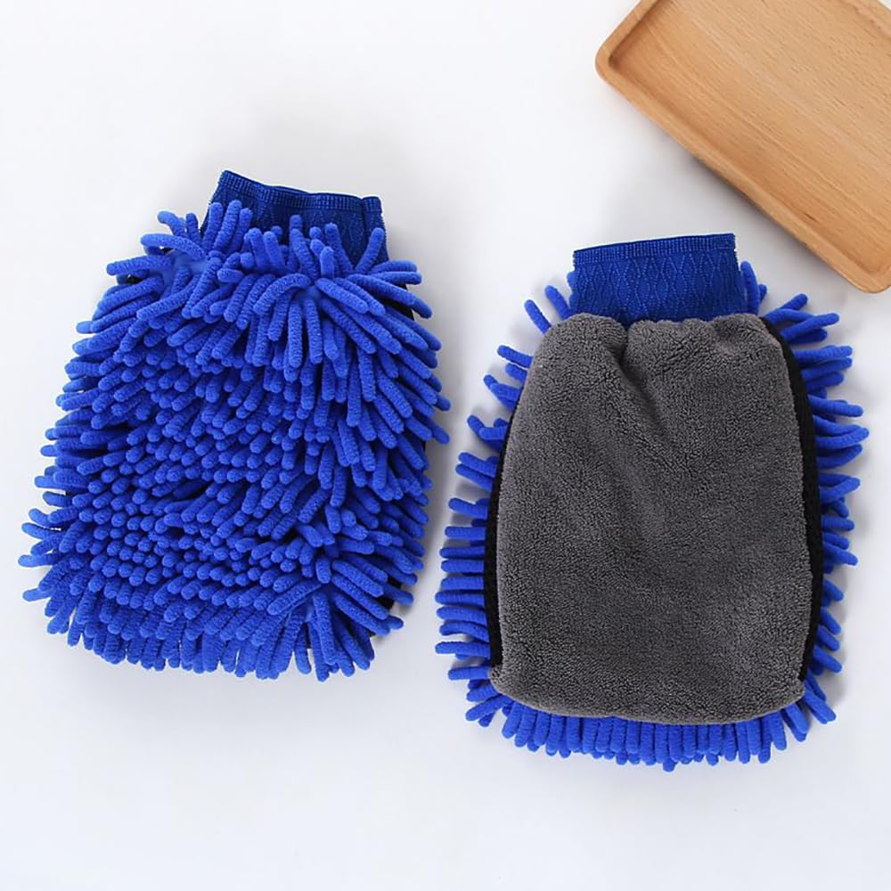 Beiwoer Car Wash Set of Chenille Car Wash Microfiber Car Wash Car Wash Waterproof Protective Gloves for Dry Easy Gloves, 2, Mitt, Gloves, Sponge,