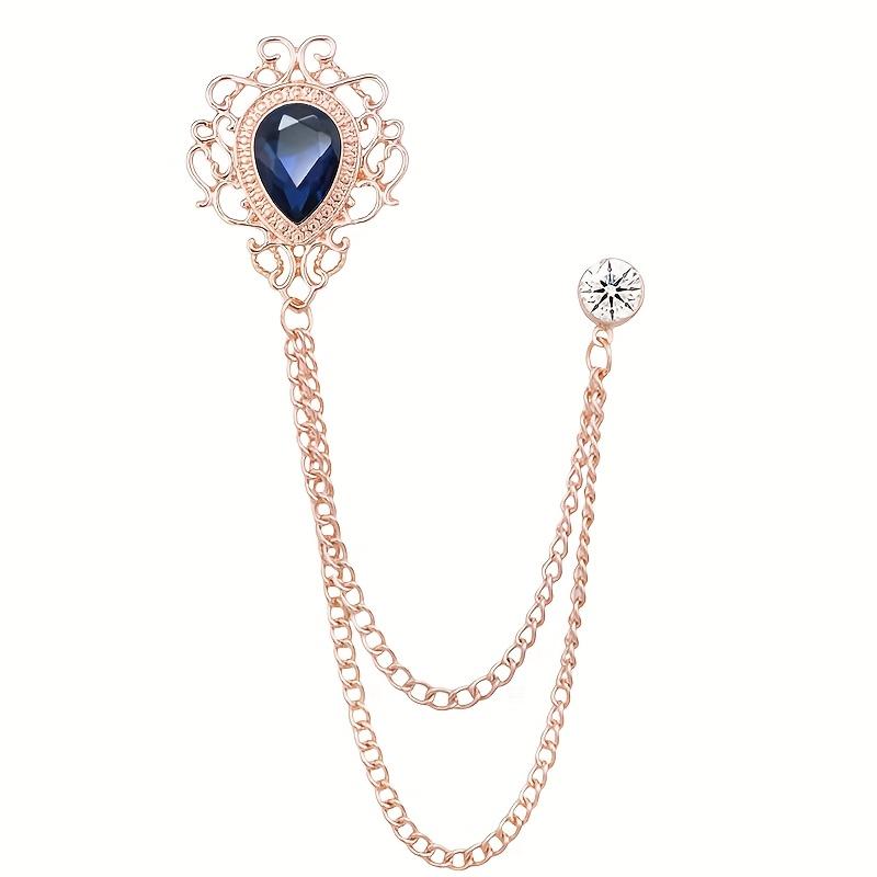 

Elegant Vintage-Inspired Blue Sapphire Brooch for Men - Rose Golden Chain with Intricate Floral Design, Perfect for Formal Events & Parties, Party Acc