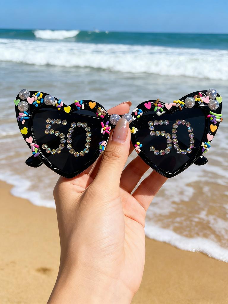 2026 Lovely Birthday Gift with Diamond-encrusted and Pasted Sunglasses for Women Cute Sun Glasses Romantic Party Gift KJ186