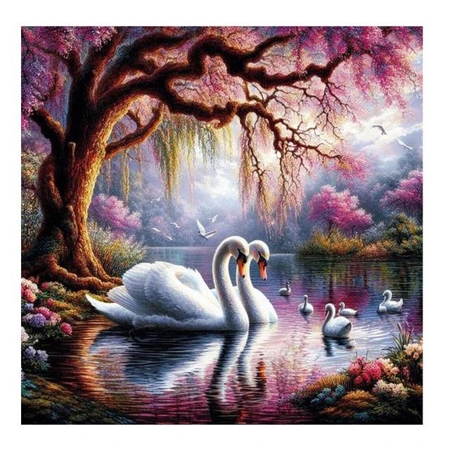 DIY Diamond Painting New 2024 White Swan Lover Full Square Round Diamond Mosaic Embroidery Animal Art Stitch Home Decoration Craft Kit Gift