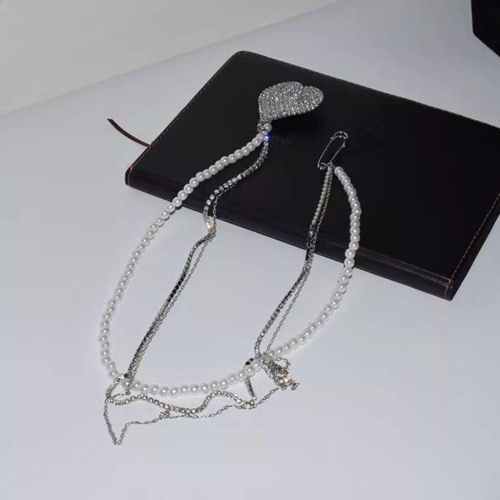 Long Chain Rhinestone Chain Pin Minimalist Style Trouser Fastener Punk Tassel Chain Brooch Jewelry