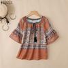 ZANZEA Women Summer Casual Square Collar Half Sleeve Loose Ethnic Print Blouse