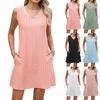 New Women's Solid Color V-neck Palace Lace Casual Pocket Summer Dress for Cross-border Europe America