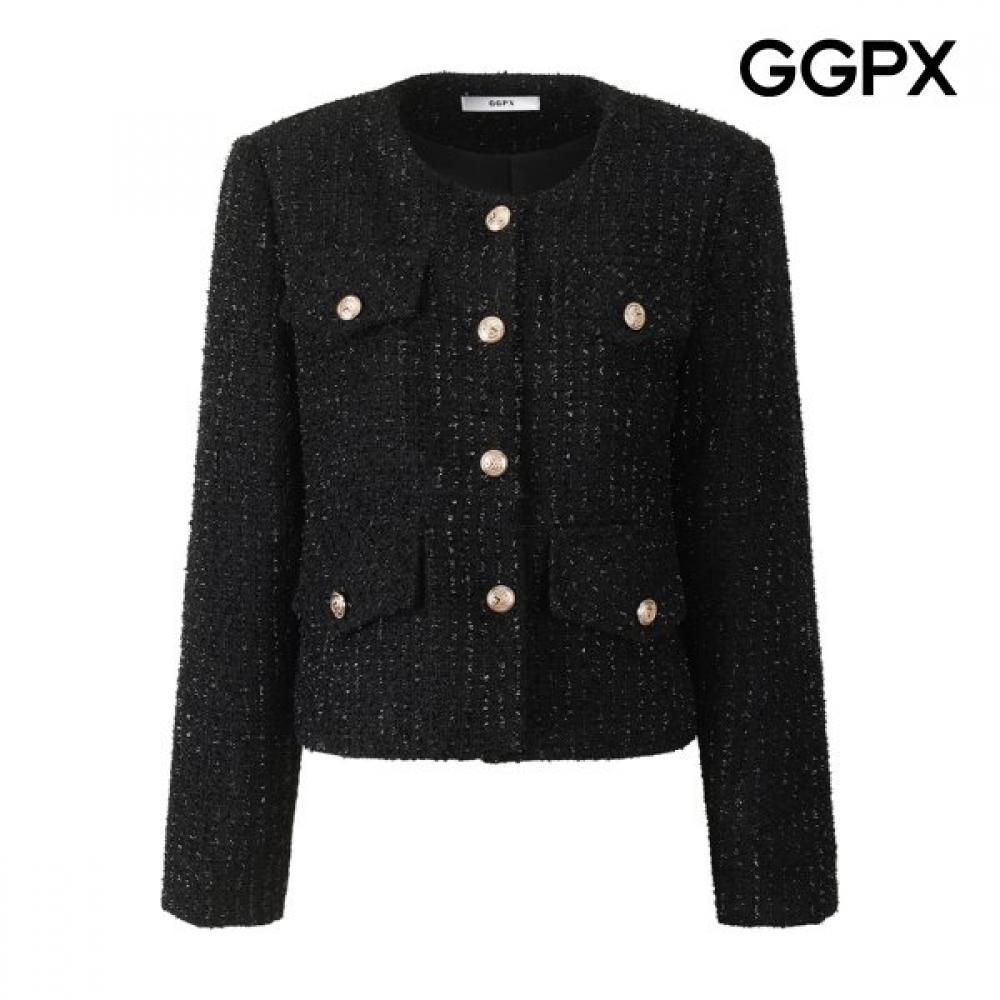 Ggpx New York No Collar Gold Button Tweed Jacket  Gq3jk005f sky blue/F