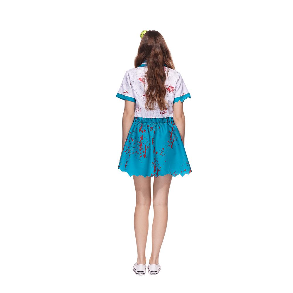 EraSpooky Adult Women Pickleball Costume Deadly Dink Zombie Player Dress with Half-Pickleball Hair Clip