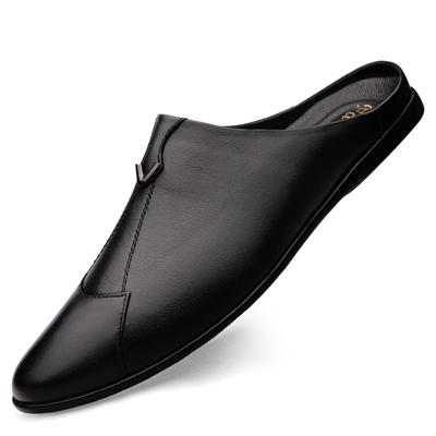 Fashion Italian Mens Slippers Genuine Leather Muller Shoes Men Loafers Outdoor Non-slip Black Casual Half Slipper Men Fashion Shoes Man