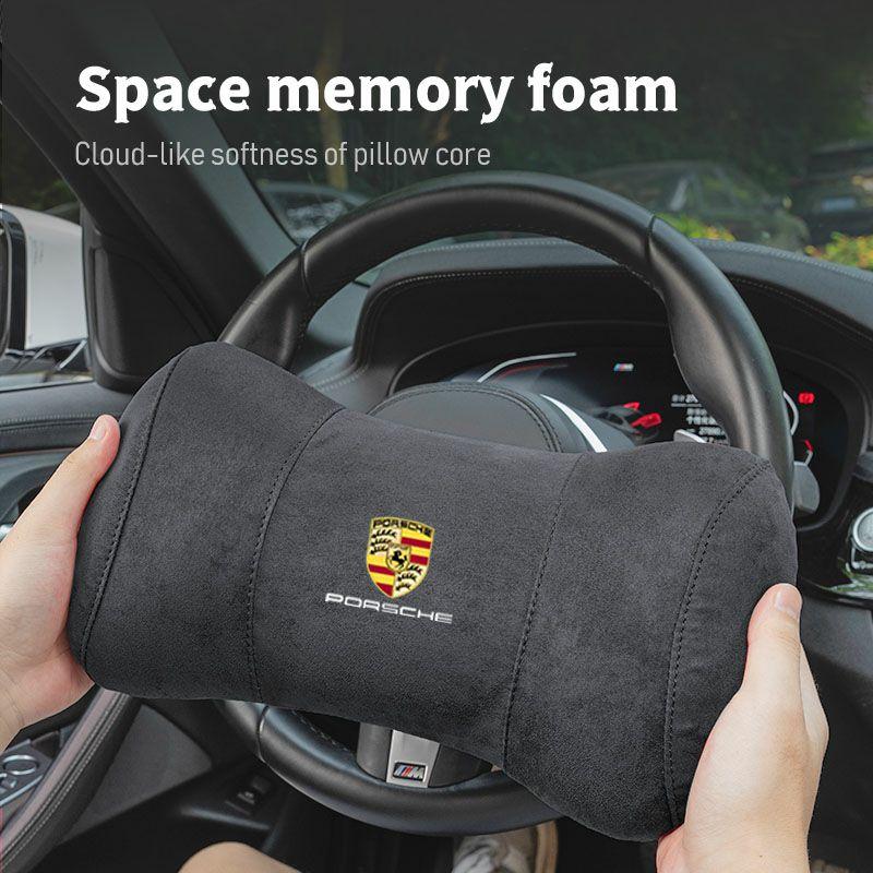 UQMW3 Car Seat Headrest Pad Auto Neck Pillow Lumbar Support For Porsche 911 718 Taycan Panamera Cayenne Macan Boxster Cayman Pajun 918