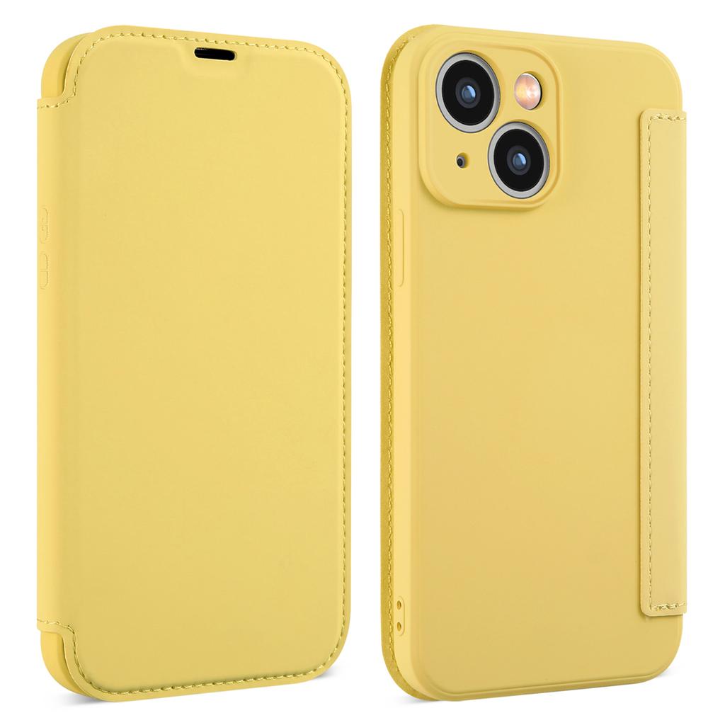 For iPhone 15 Card Holder Kickstand Liquid Silicone Bump Proof Protective Case Skin-touch Phone Cover