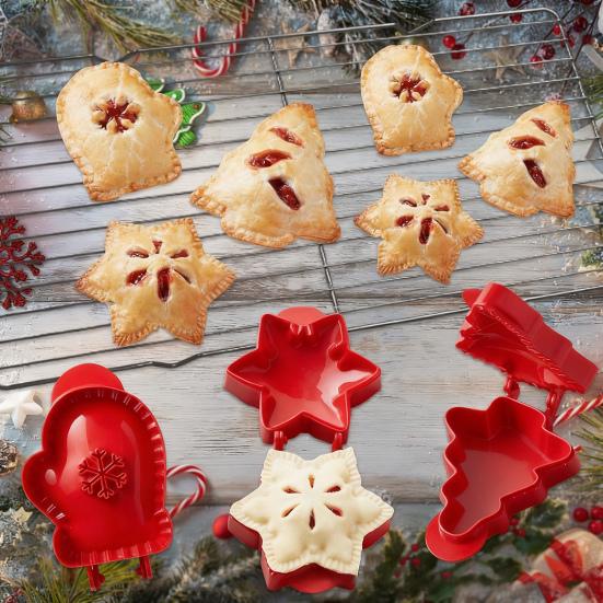 Christmas Cookie Pie Molds Plastic Cutters for Tree Snowflake Mittens Designs Mini Hand Pie Press for Holiday Baking