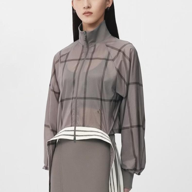 adidas Crop Stand Collar Zipper Striped Jacket Women Jackets KX4645