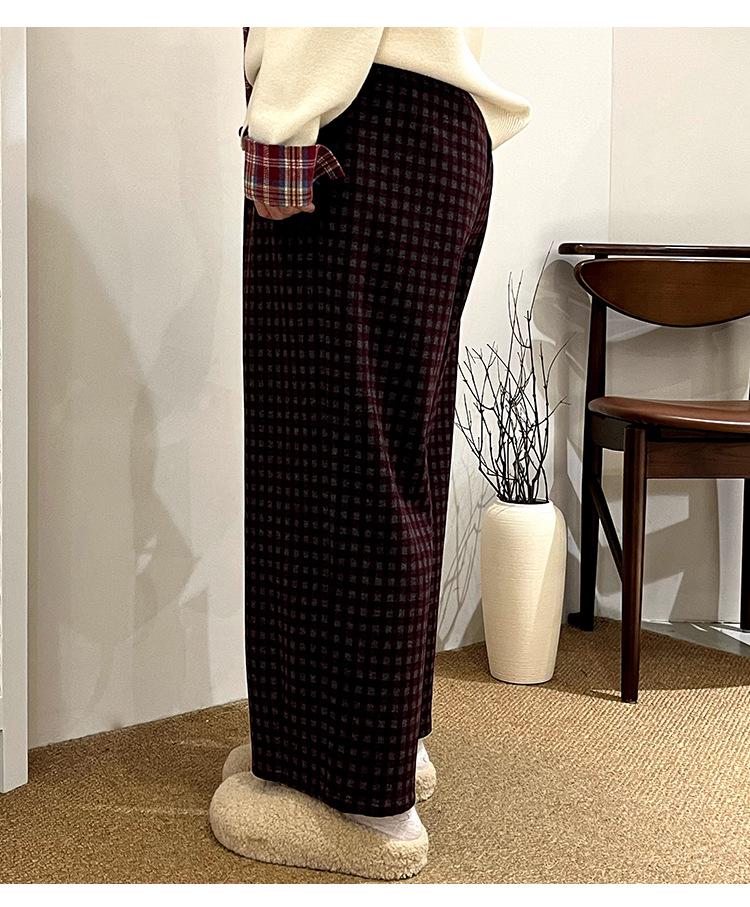 Plus Size Women's High-Waisted Retro Plaid Wide-Leg Cropped Pants NK1287