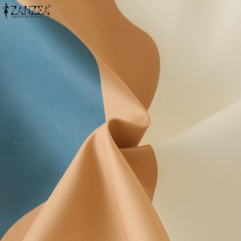 ZANZEA Women Summer Round Neck Short Sleeve Colorblock Blouses