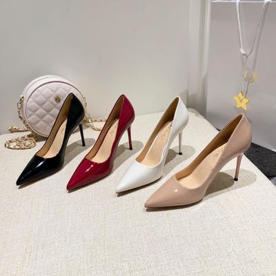 Nude Patent Leather High Heels Women's Autumn New Light Mouth Pointed Head Versatile Simple Thin Heel Professional Single Shoes Women