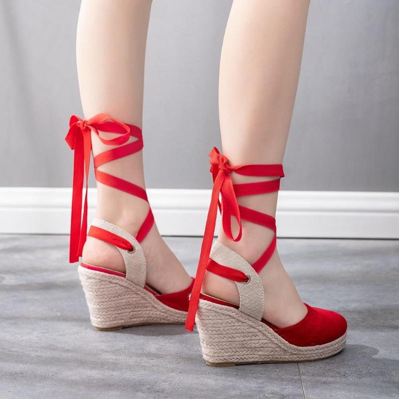 Shoes Women Summer High Heel Platform Sandals Ankle Buckle Strap Closed Comfortable Casual Shoe