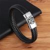 Black Color Cross Pattern Alloy Buckle Genuine Leather Bracelet For Men Stainless Steel Fine Jewelry Sculpture Bracelet