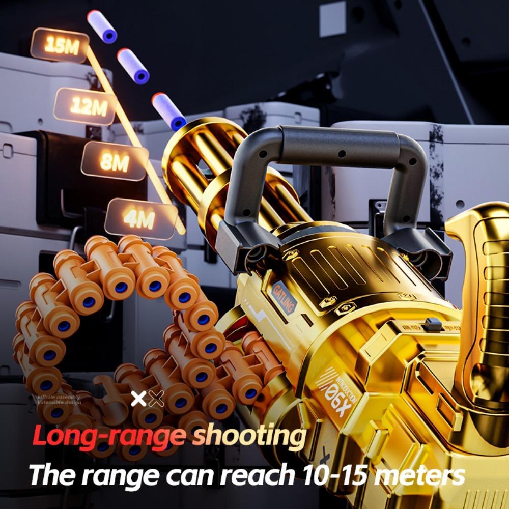 Golden Gatling Electric Chain Soft Bullet Gun Diy Self-Assembly Tactical Gatling Gun Toy Children'S Christmas Gift