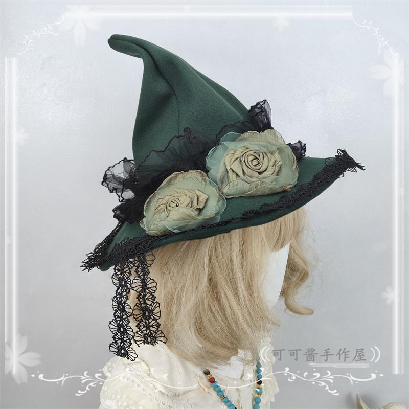 Lolita Goth Rose White Burgundy Hat for Women Multi-color Original Pointed Witch Hat Halloween Wizard Hats