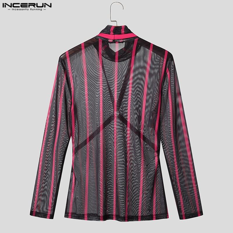 INCERUN Herren Rollkragen Langarm Durchsichtig Bandage Party Club T-Shirts Tee