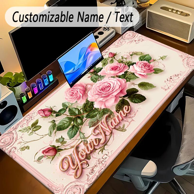 Floral Garden Theme Personalized Mouse Pad Custom Name Text Non Slip Desk Pad For Laptop Office Desktop