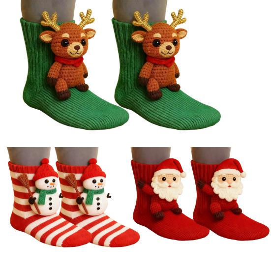 3D Strick Weihnachtsstrümpfe für Frauen Mädchen Neuheit 3D Weihnachtsmann Schneemann Rentier Weihnachten Boden Teppich Socken für Winter Feiertag Party Deko