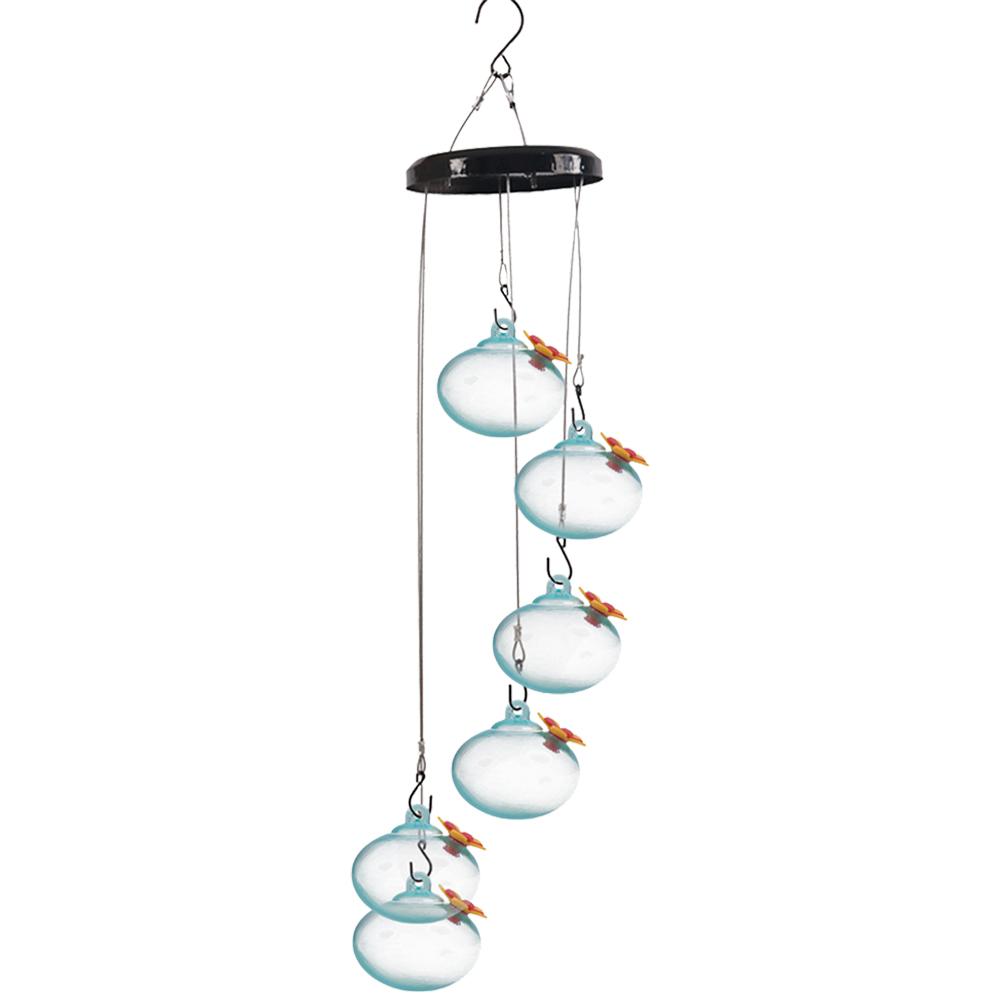 Wind Chimes Hummingbird Feeder with 6 Feeder Balls Hanging Humming Bird Feeder Colorful Wind Chimes Bird Feeder for Garden Patio